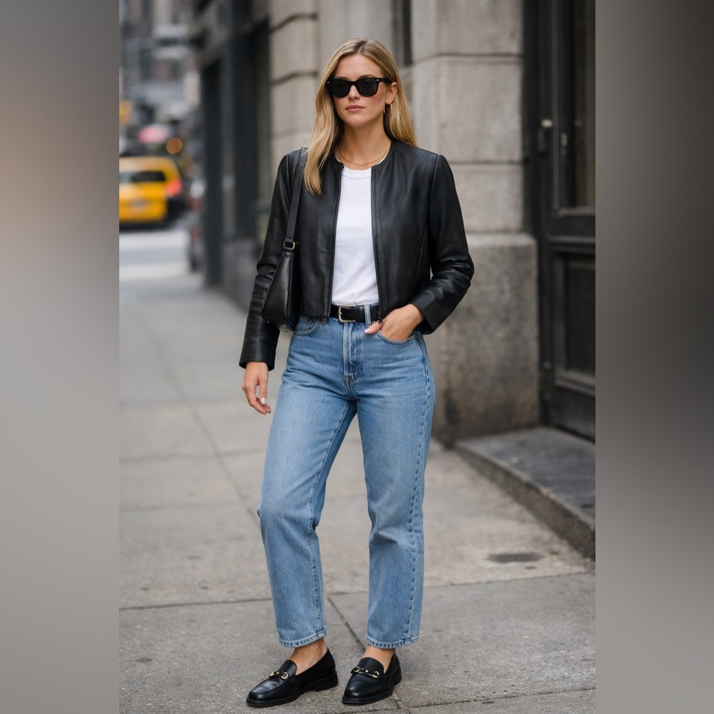 Valerie Stevens Sleek Black Leather Bomber Jacket